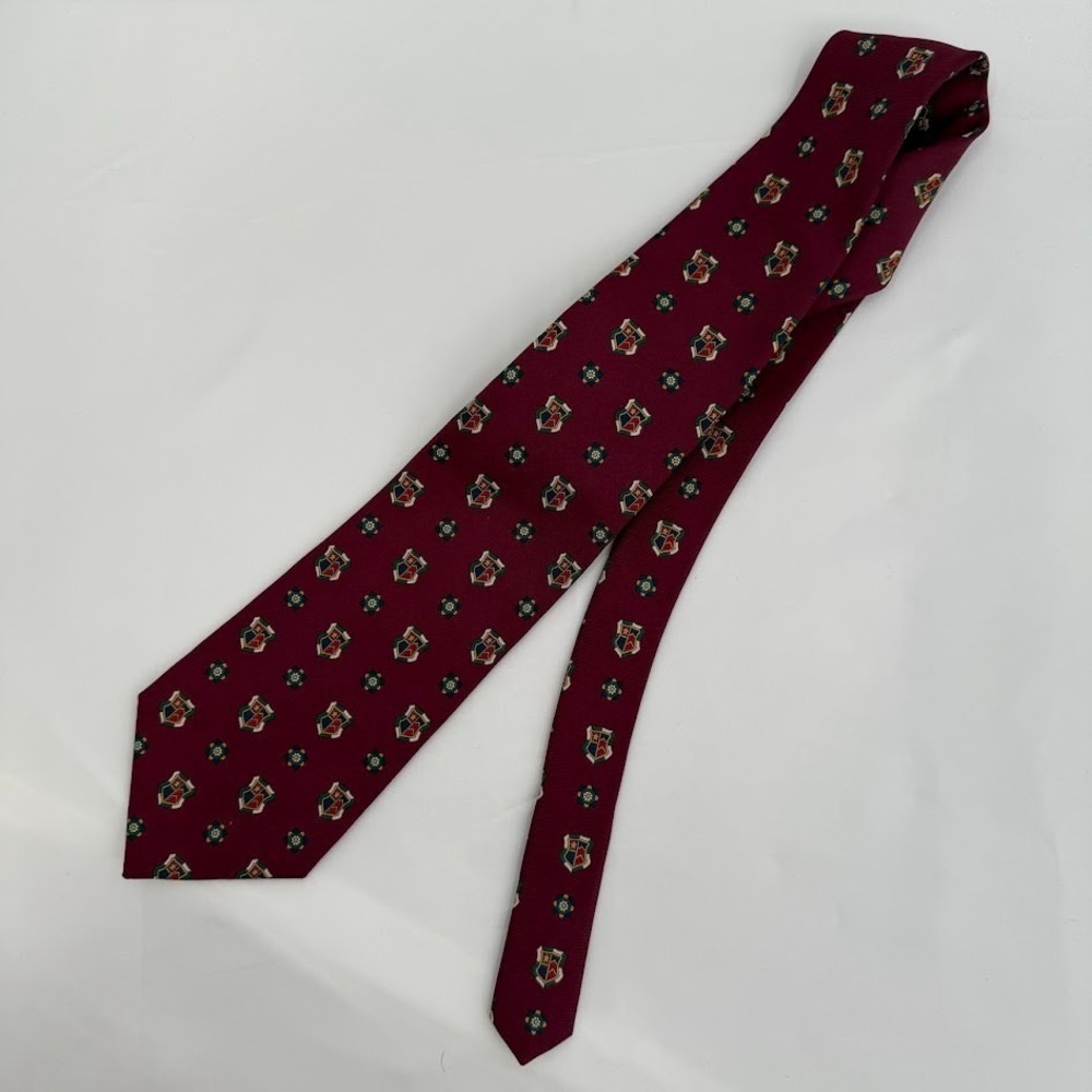 Tommy Hilfiger Silk Tie Burgundy Crest Necktie Made USA Italian Silk Preppy